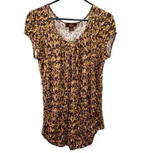 Victor Alfaro Knit Top Tunic size L Shirred Sides Short Sleeve Forest Naturecore